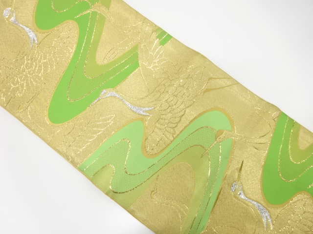 JAPANESE KIMONO / ANTIQUE FUKURO OBI / WOVEN CRANE